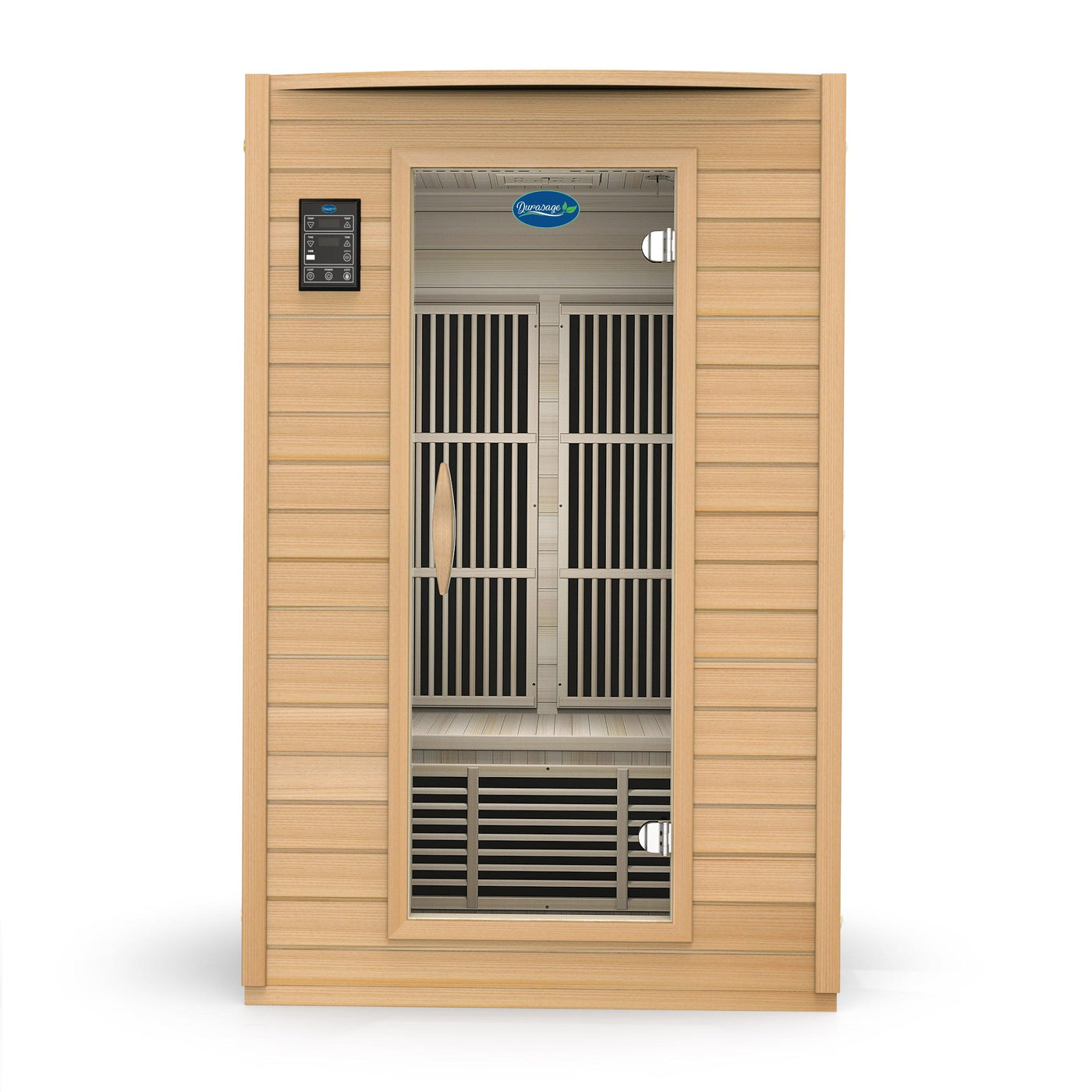 Front view of the Durasage two-person infrared sauna