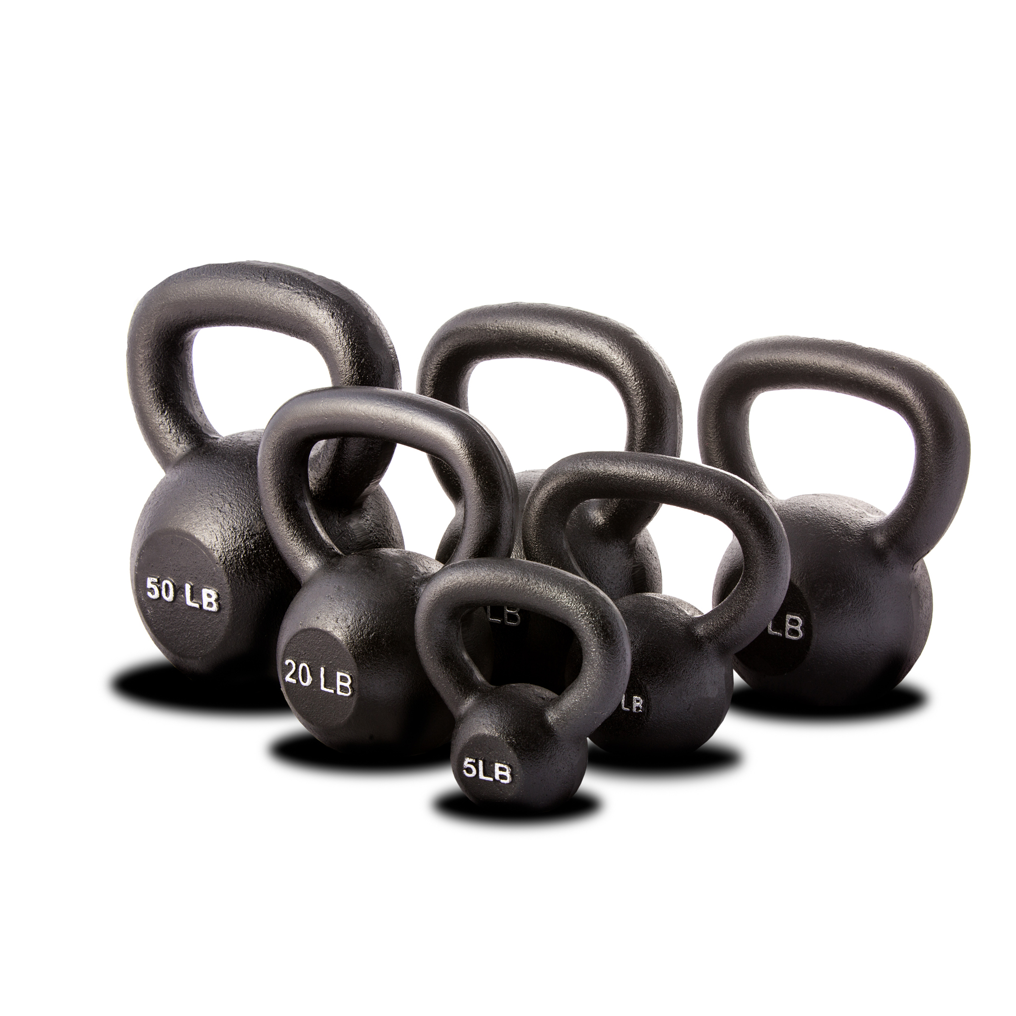 Representative group of York Hercules cast-iron kettlebells